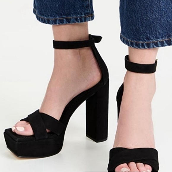 GOOD AMERICAN Suede Platform Sandals Size 8 - Picture 1 of 4